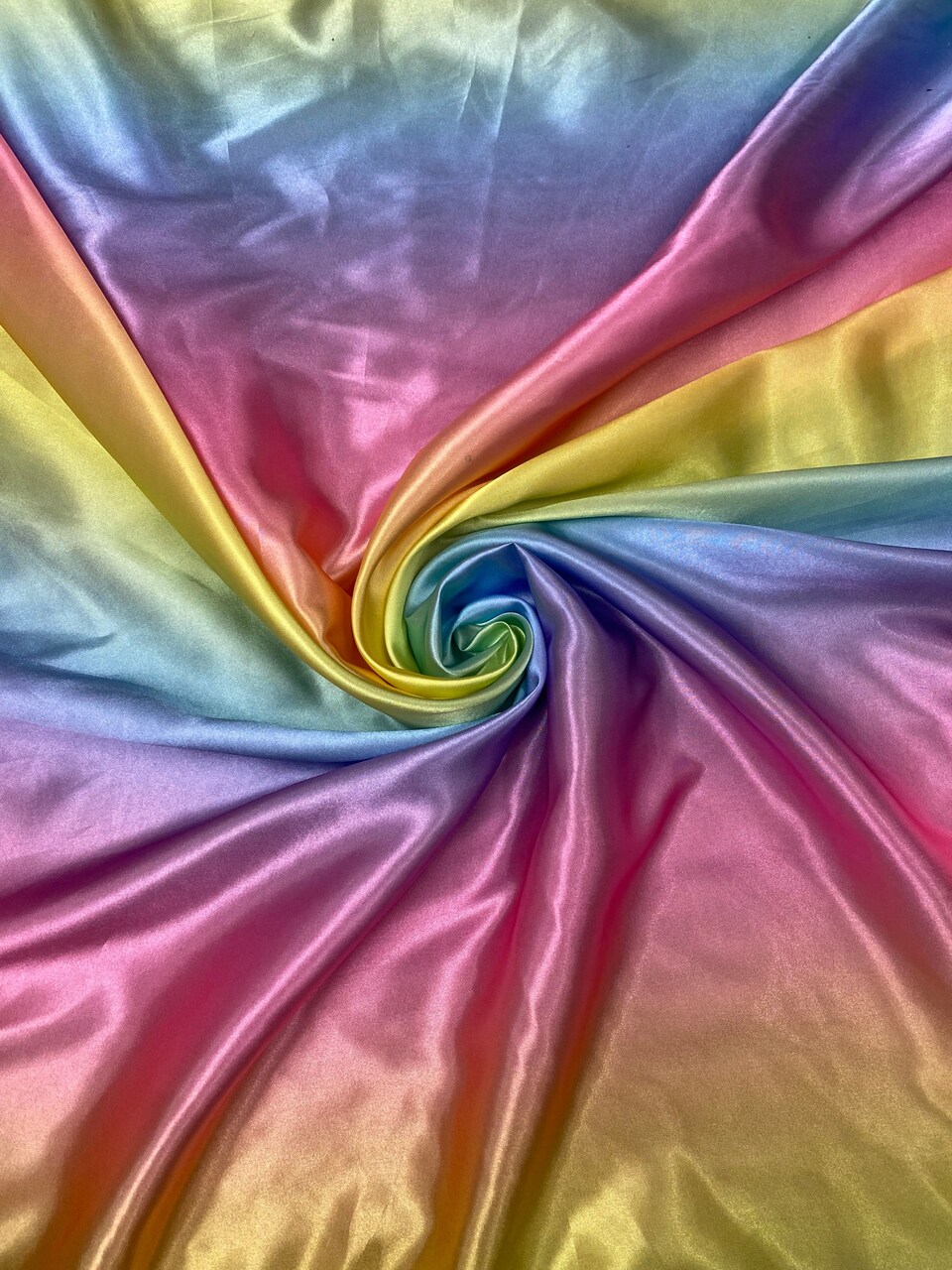 1 Yard Pastel Rainbow Satin Fabric Multicolor Print Lightweight Semi Shiny Polyester Non Stretch 58 Inch Width